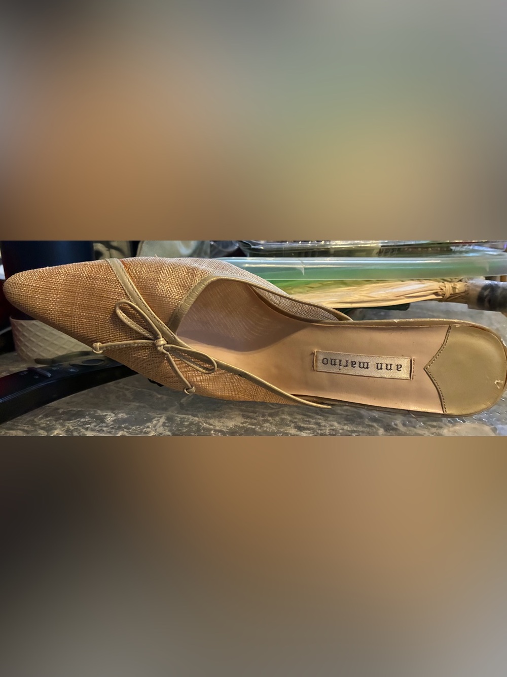 Ann Marino Tan Pointed-Toe Slip-On with Bow Accent